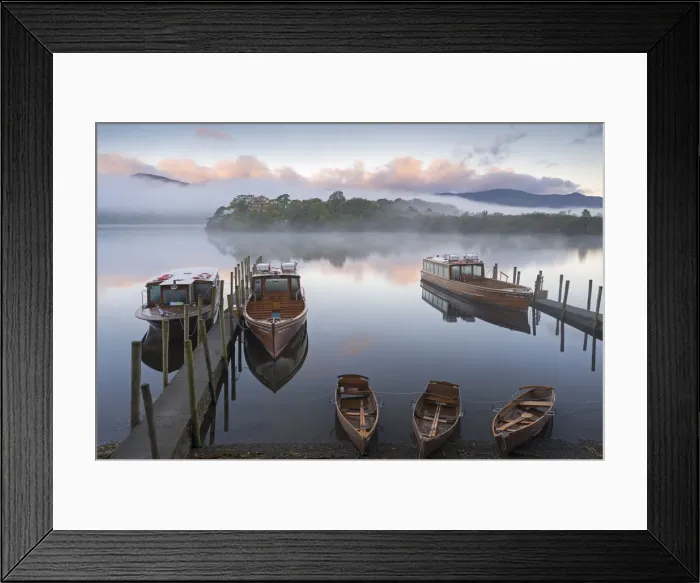 Framed Print : Boats on Derwent Water on a misty autumn morning, Lake District National Park, Keswick Framed Print : Boats on Derwent Water on a misty autumn morning, Lake District National Park, Keswick