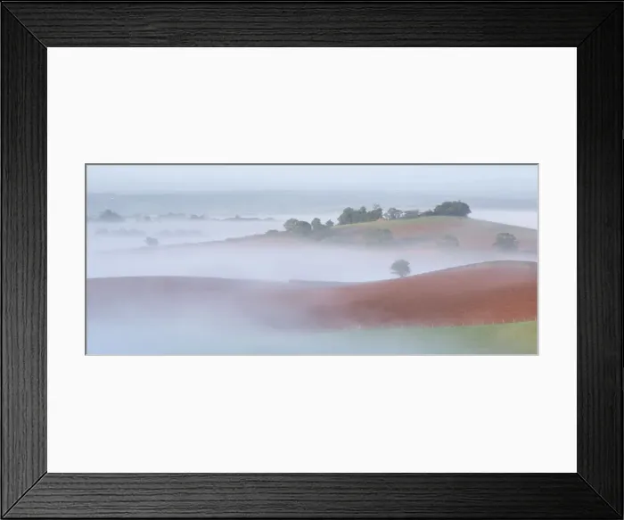 Framed Print : Mist covered rolling farmland, Newbuildings, Devon, England. Autumn (September) Framed Print : Mist covered rolling farmland, Newbuildings, Devon, England. Autumn (September)