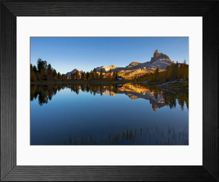 Framed Print : Lake Federa, Dolomites, Italy. A little alpine lake in the Dolomites, in the background Framed Print : Lake Federa, Dolomites, Italy. A little alpine lake in the Dolomites, in the background