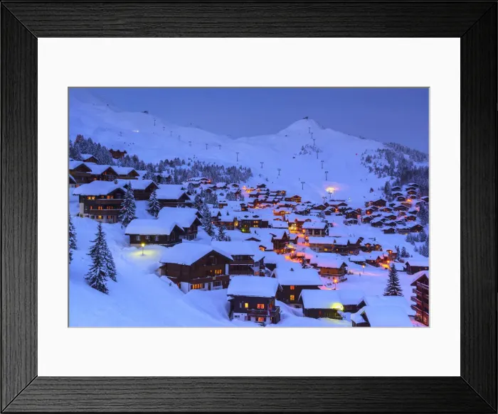 Framed Print : Blue Hour in Bettmeralp, Canton Valais, Switzerland