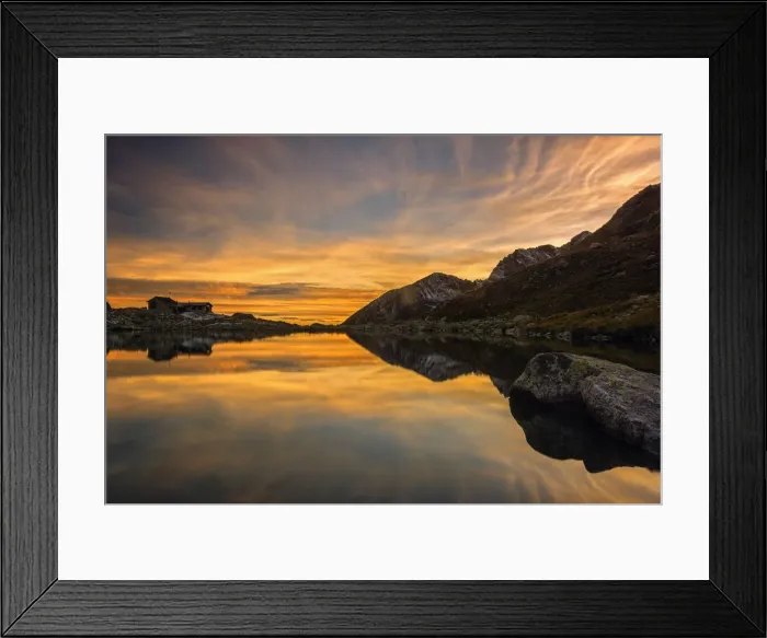 Framed Print : Tonolini refuge at Sunset, Adamello park, Brescia province, Lombardy, Italy Framed Print : Tonolini refuge at Sunset, Adamello park, Brescia province, Lombardy, Italy