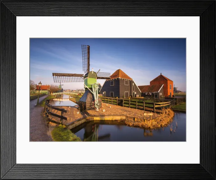 Framed Print : Netherlands, Windmills in Zaanse Schans at dawn Framed Print : Netherlands, Windmills in Zaanse Schans at dawn