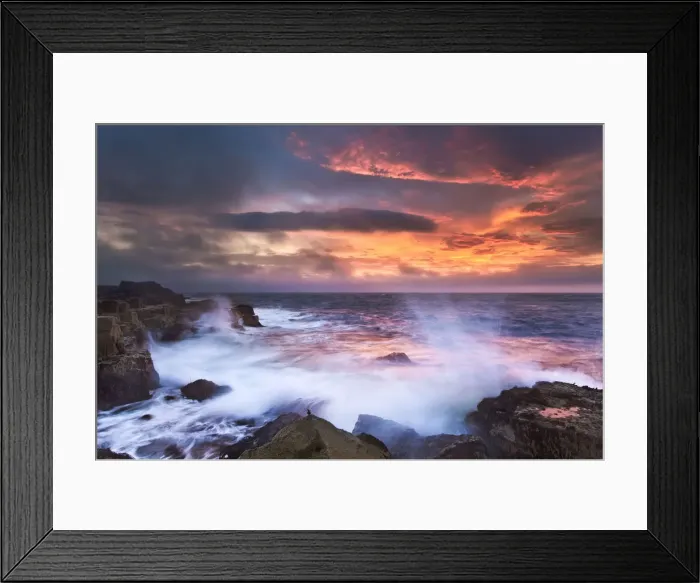Framed Print : Isle of Skye, Scotland. Big waves crashing into rocks at first light