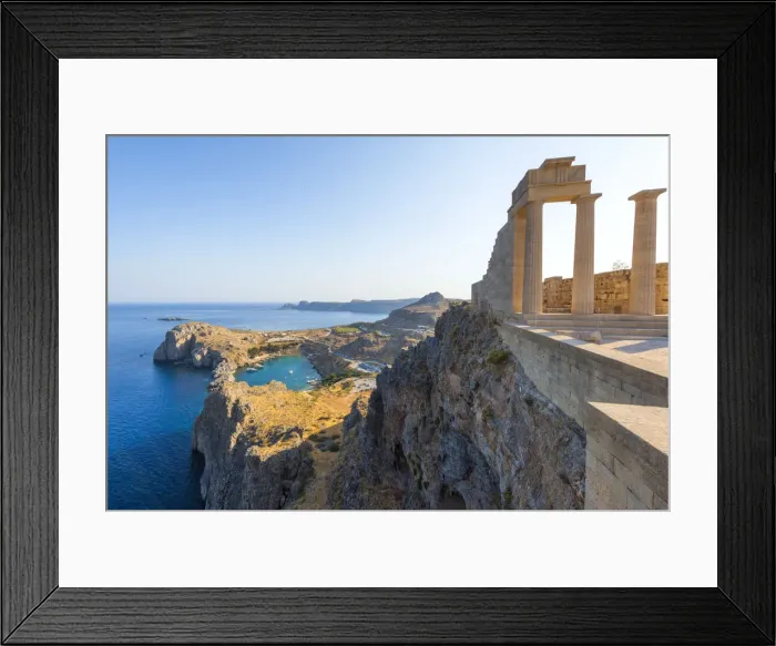 Framed Print : Saint Pauls bay, Lindos, Rhodes, Greece. Panorama from the acropolis of Lindos