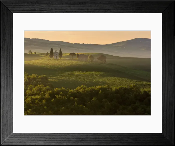 Framed Print : The Chapel of Madonna of Vitaleta dawn, San Quirico d Orcia, Tuscany, Italy