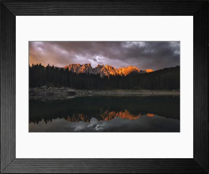 Framed Print : Sunrise, Carezza Lake, Latemar, South Tyrol, italy Framed Print : Sunrise, Carezza Lake, Latemar, South Tyrol, italy