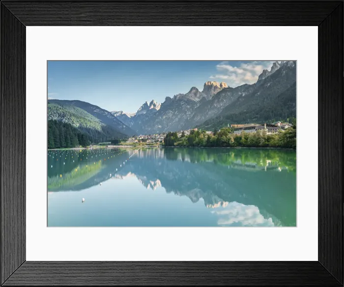 Framed Print : auronzo di cadore and the lake of santa caterina, in the background the Tre Cime di Framed Print : auronzo di cadore and the lake of santa caterina, in the background the Tre Cime di