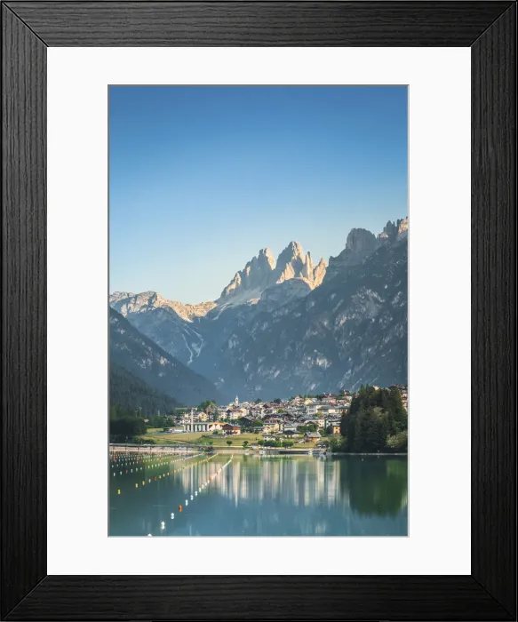 Framed Print : auronzo di cadore and the lake of santa caterina, in the background the Tre Cime di Framed Print : auronzo di cadore and the lake of santa caterina, in the background the Tre Cime di