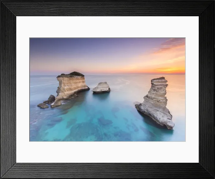 Framed Print : The Faraglioni of Torre Sant Andrea at sunrise. Melendugno, province of Lecce Framed Print : The Faraglioni of Torre Sant Andrea at sunrise. Melendugno, province of Lecce