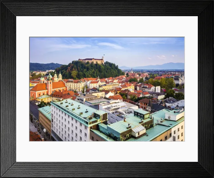 Framed Print : Elevated view of Ljubljiana old town, with the Franciscan Annunciation church Framed Print : Elevated view of Ljubljiana old town, with the Franciscan Annunciation church