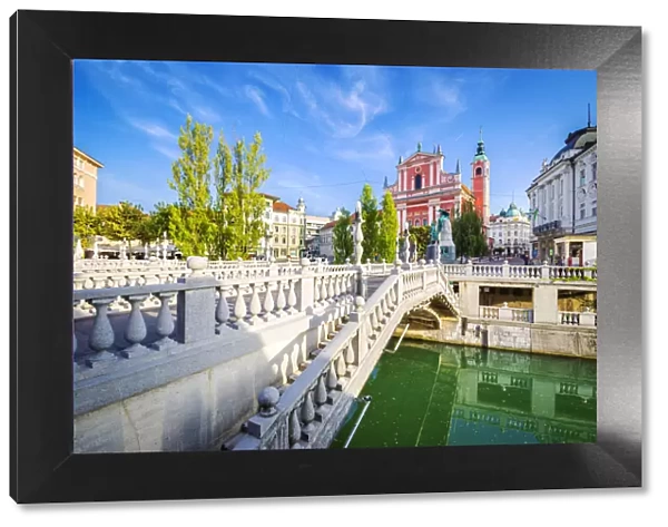 The old town of Ljubljana, with the Ljubljanica river, the Triple Bridge and the iconic