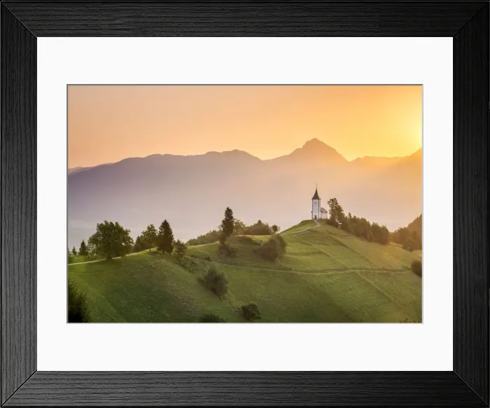Framed Print : The iconic Jamik church, with Mount Triglav on the background Framed Print : The iconic Jamik church, with Mount Triglav on the background