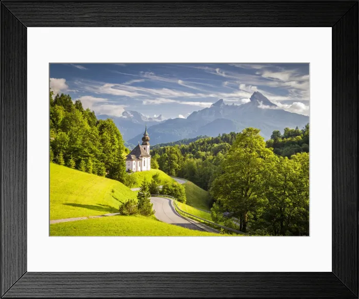 Framed Print : Maria Gern Church, with Bayern Alps and Mount Watzmann on the background. Berchtesgaden Framed Print : Maria Gern Church, with Bayern Alps and Mount Watzmann on the background. Berchtesgaden