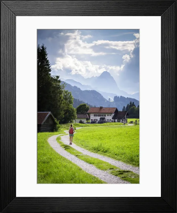 Framed Print : A girl walking on the path to Gerold Village, near Garmisch Partenkirken, Bayern Alps Framed Print : A girl walking on the path to Gerold Village, near Garmisch Partenkirken, Bayern Alps
