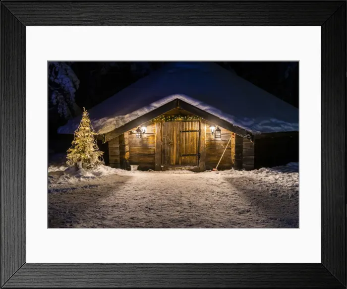 Framed Print : Typical wood chalet called Kota, Rovaniemi, Lapland, Finland, Europe