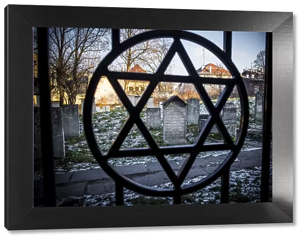 Krakow, Poland, North East Europe. Star of David symbol on the fence of the old Jewish