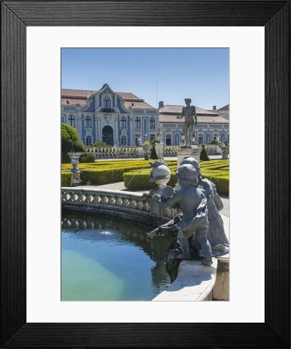 Framed Print : Fountains and ornamental statues in the gardens of the royal residence of Palaacio Framed Print : Fountains and ornamental statues in the gardens of the royal residence of Palaacio