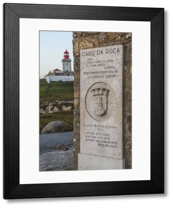 Framed Print : A plaque near the lighthouse indicates that Cabo de Roca is the westernmost point Framed Print : A plaque near the lighthouse indicates that Cabo de Roca is the westernmost point