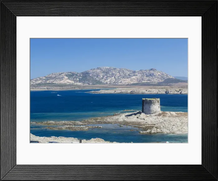 Framed Print : Blue sea and medieval tower surround La Pelosa Beach Stintino Asinara National Park Framed Print : Blue sea and medieval tower surround La Pelosa Beach Stintino Asinara National Park