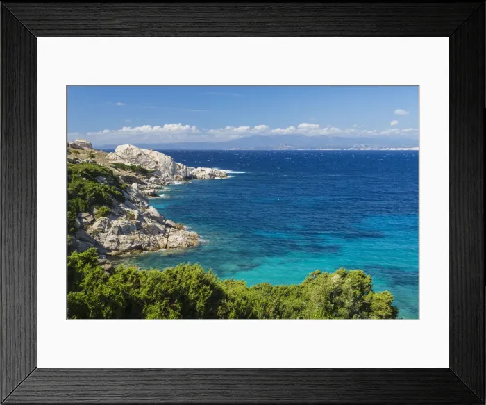 Framed Print : Green plants frame the turquoise sea and cliffs Capo Testa Santa Teresa di Gallura Framed Print : Green plants frame the turquoise sea and cliffs Capo Testa Santa Teresa di Gallura