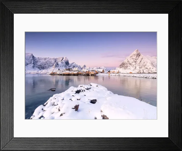 Framed Print : The colors of dawn frames the fishermen houses surrounded by snowy peaks Sakrisoy Reine Nordland Lofoten Islands Norway Europe Framed Print : The colors of dawn frames the fishermen houses surrounded by snowy peaks Sakrisoy Reine Nordland Lofoten Islands Norway Europe