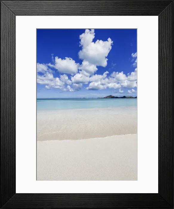 Framed Print : Blue sky frames the white sand and the turquoise Caribbean sea Ffryers Beach Antigua Framed Print : Blue sky frames the white sand and the turquoise Caribbean sea Ffryers Beach Antigua