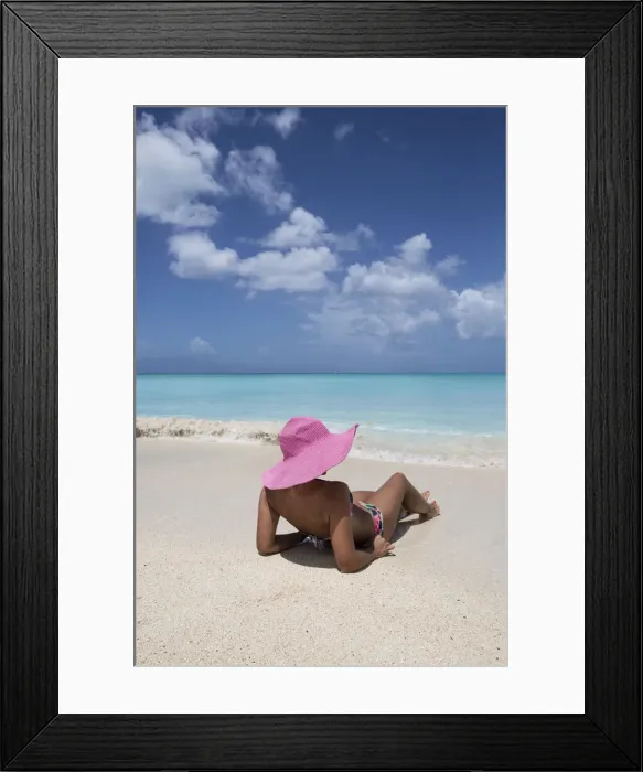 Framed Print : Sunbathe on the beach facing the turquoise water of the Caribbean sea, The Nest, Antigua Framed Print : Sunbathe on the beach facing the turquoise water of the Caribbean sea, The Nest, Antigua