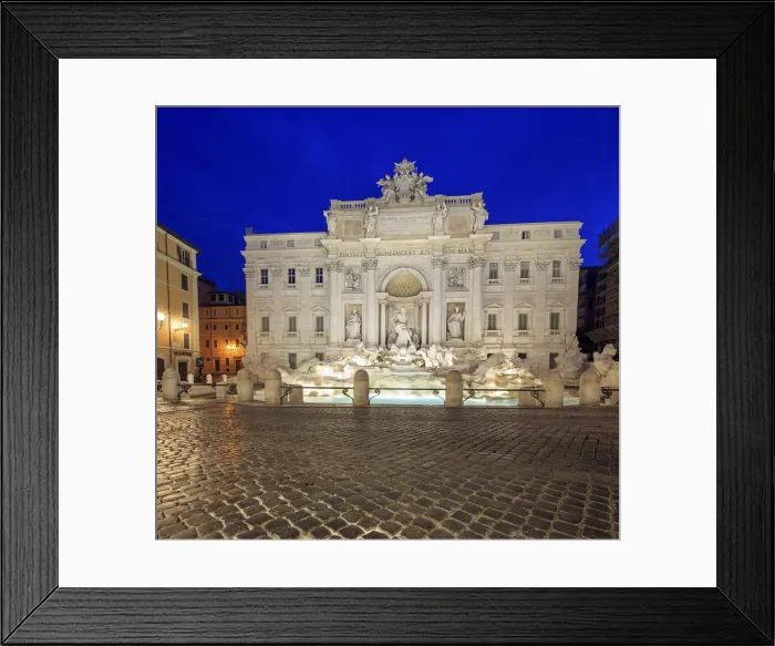Framed Print : View of Trevi Fountain illuminated by street lamps and the lights of dusk Rome Lazio Framed Print : View of Trevi Fountain illuminated by street lamps and the lights of dusk Rome Lazio