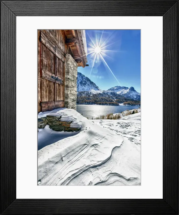 Framed Print : The sun is reflected in the Lake of Sils after an autumn snowfall from one of Framed Print : The sun is reflected in the Lake of Sils after an autumn snowfall from one of