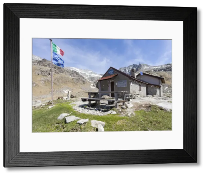Framed Print : View of Rifugio Tonolini framed by the high peaks Val Malga Adamello Regional Park Framed Print : View of Rifugio Tonolini framed by the high peaks Val Malga Adamello Regional Park