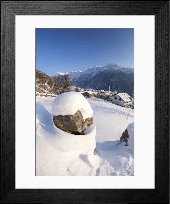 Framed Print : Sunset on the snowy village of Soglio canton of Graubünden Maloja District Bregaglia Valley Engadine Switzerland Europe Framed Print : Sunset on the snowy village of Soglio canton of Graubünden Maloja District Bregaglia Valley Engadine Switzerland Europe