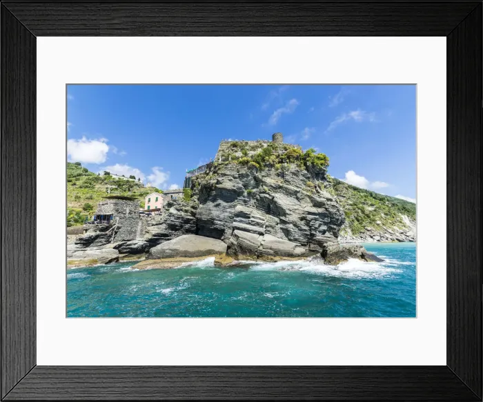 Framed Print : Turquoise sea frames the fortress perched on promontory Cinque Terre National Park Framed Print : Turquoise sea frames the fortress perched on promontory Cinque Terre National Park