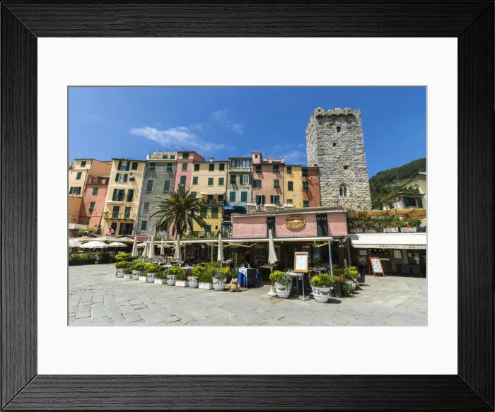 Framed Print : The typical colorful houses and restaurants of the picturesque village of Portovenere Framed Print : The typical colorful houses and restaurants of the picturesque village of Portovenere