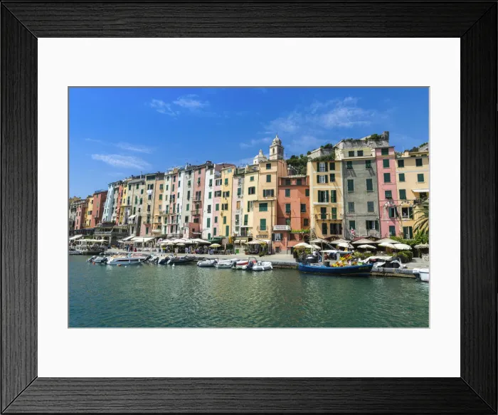 Framed Print : The turquoise sea frames the typical colored houses of Portovenere La Spezia province Framed Print : The turquoise sea frames the typical colored houses of Portovenere La Spezia province
