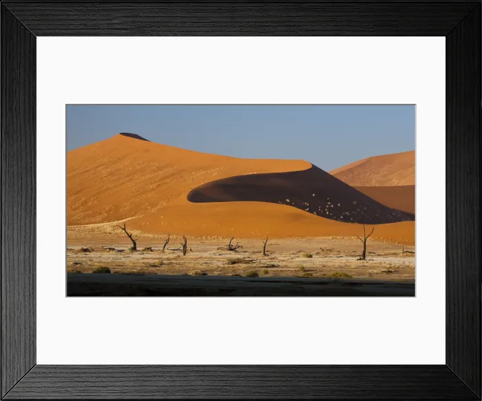 Framed Print : The Namib Desert sand dunes turning from tinted pink to deep orange Framed Print : The Namib Desert sand dunes turning from tinted pink to deep orange