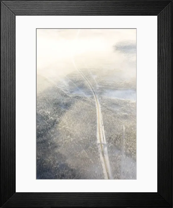 Framed Print : Aerial view of road along the forest, Levi, Kittila, Lapland, Finland