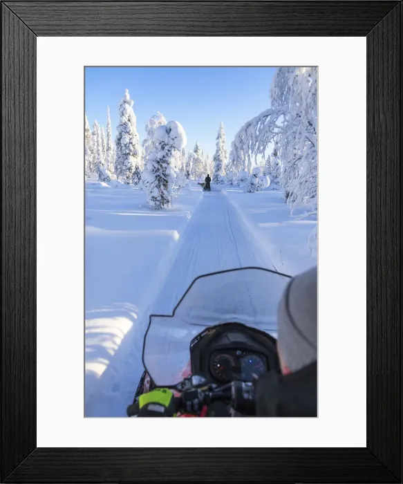 Framed Print : Snowmobile in the snowy woods, Kuusamo, Northern Ostrobothnia region, Lapland, Finland Framed Print : Snowmobile in the snowy woods, Kuusamo, Northern Ostrobothnia region, Lapland, Finland