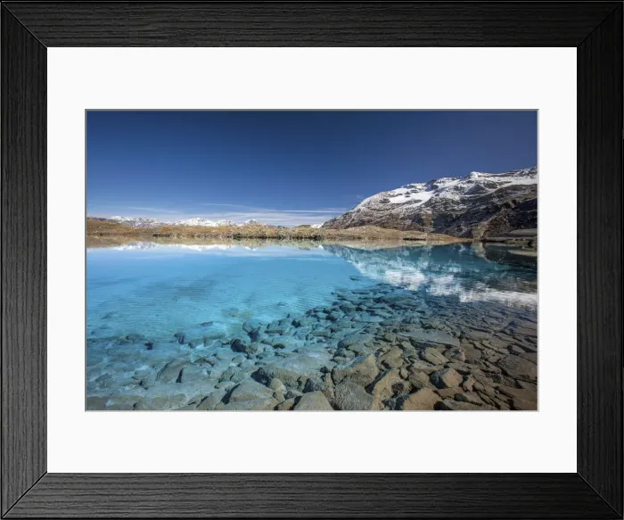 Framed Print : Mount Sobretta reflecting in the crystal clear water of Bei Laghetti - Alpi Framed Print : Mount Sobretta reflecting in the crystal clear water of Bei Laghetti - Alpi
