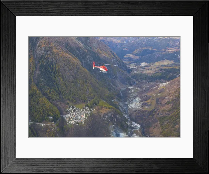 Framed Print : Aerial view of helicopter in flight on Primolo, Valmalenco, Valtellina, Lombardy Framed Print : Aerial view of helicopter in flight on Primolo, Valmalenco, Valtellina, Lombardy