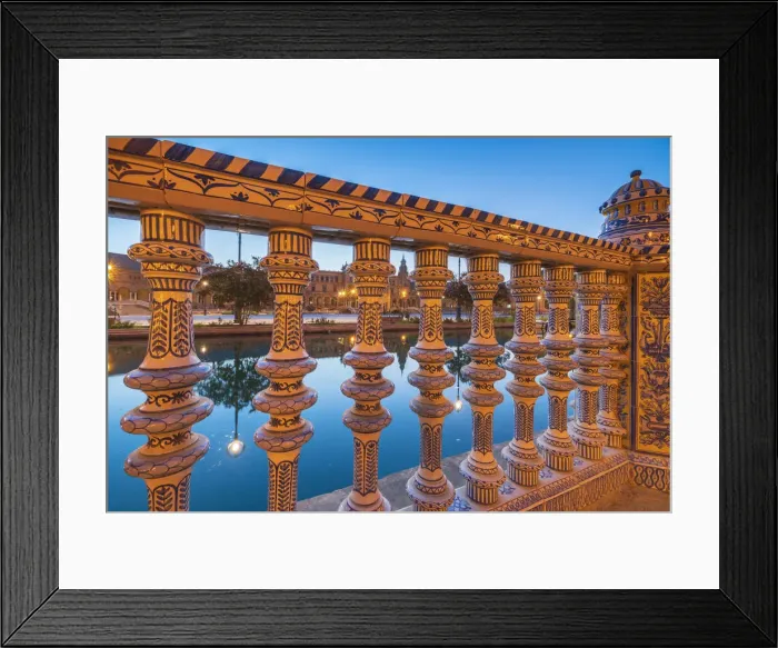 Framed Print : Details of decorated ceramic pillars of balustrade in typical Art Deco style, Plaza Framed Print : Details of decorated ceramic pillars of balustrade in typical Art Deco style, Plaza