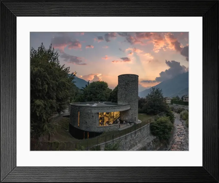 Framed Print : Panoramic elevated view of library (Biblioteca civica Ezio Vanoni), Morbegno, Sondrio Framed Print : Panoramic elevated view of library (Biblioteca civica Ezio Vanoni), Morbegno, Sondrio