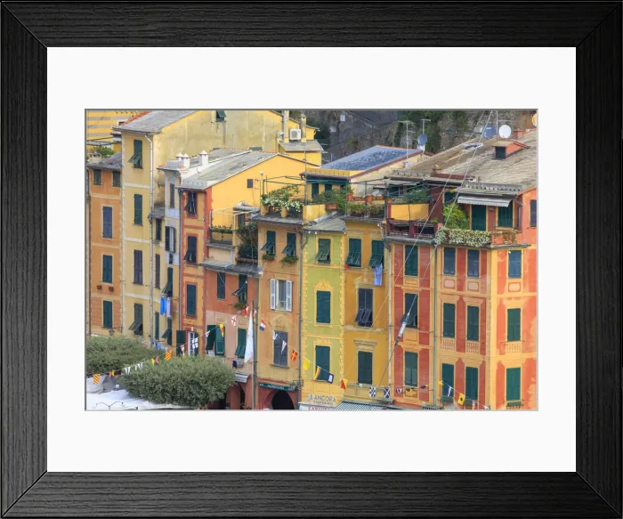 Framed Print : Typical architecture of colored houses, Portofino, province of Genoa, Liguria, Italy Framed Print : Typical architecture of colored houses, Portofino, province of Genoa, Liguria, Italy