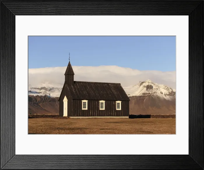 Framed Print : Budir black church at sunset, Snaeffelsness, Western Iceland Framed Print : Budir black church at sunset, Snaeffelsness, Western Iceland