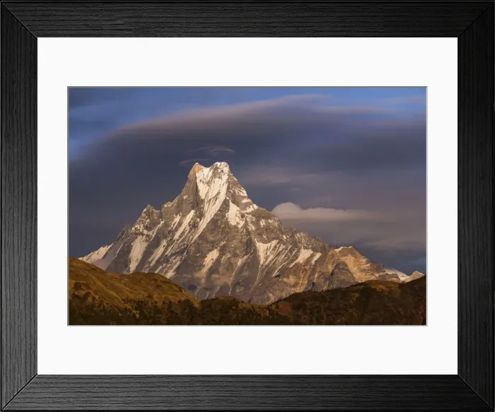 Framed Print : Lenticular clouds forming above Machapuchare, Himalayas, Nepal Framed Print : Lenticular clouds forming above Machapuchare, Himalayas, Nepal