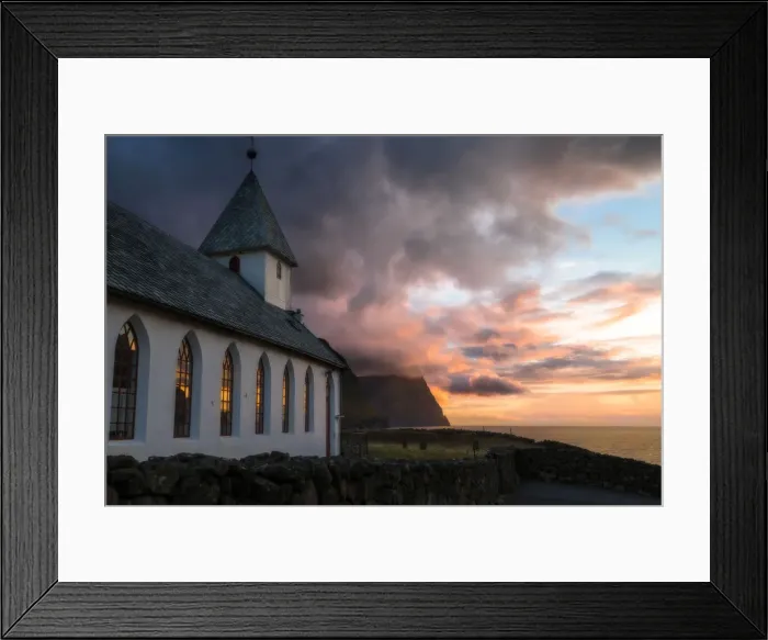 Framed Print : Church of Vidareidi, Vidoy island, Faroe Islands, Denmark Framed Print : Church of Vidareidi, Vidoy island, Faroe Islands, Denmark