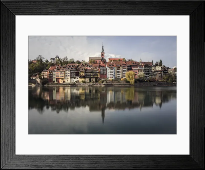 Framed Print : Laufenburg reflected in the Rhine river, Sulz, Canton Aargau, Switzerland Framed Print : Laufenburg reflected in the Rhine river, Sulz, Canton Aargau, Switzerland