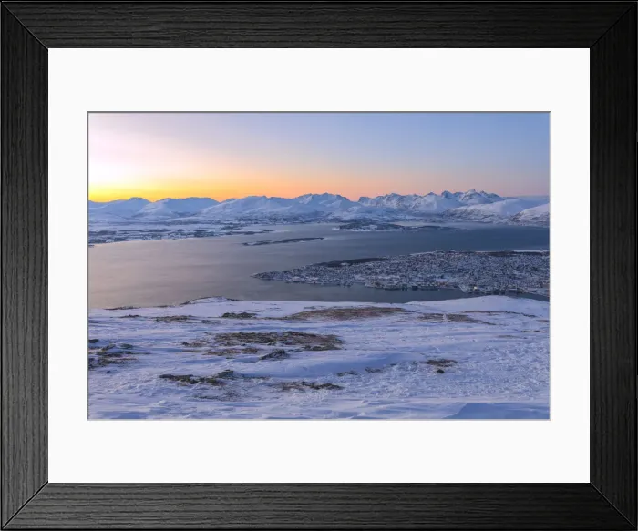 Framed Print : Troms seen from Fjellheisen at sunrise, Troms county, Norway Framed Print : Troms seen from Fjellheisen at sunrise, Troms county, Norway