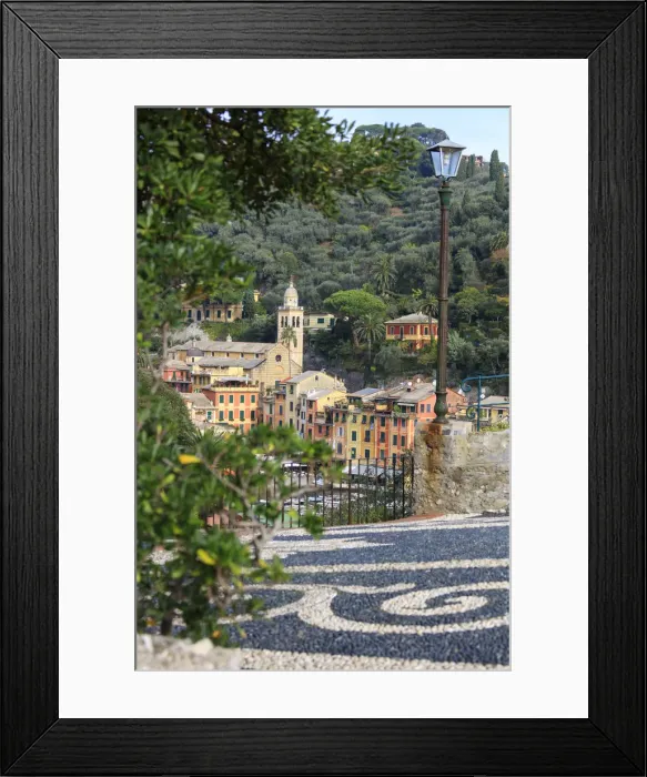 Framed Print : Overview of the old town and Church of San Martino, Portofino, province of Genoa, Liguria Framed Print : Overview of the old town and Church of San Martino, Portofino, province of Genoa, Liguria