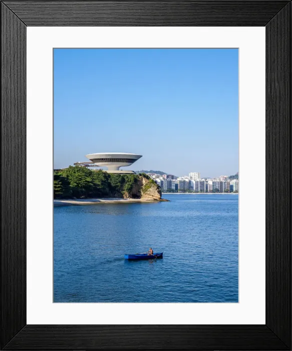 Framed Print : Niteroi Contemporary Art Museum MAC with Icarai Neighbourhood in the background, Niteroi
