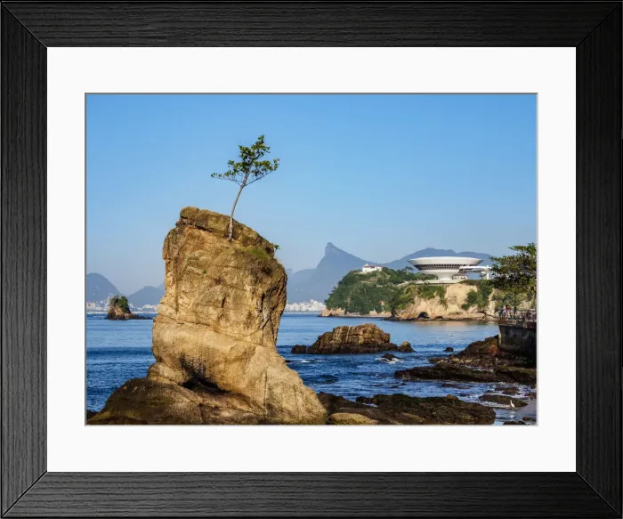 Framed Print : View over Icarai Rocks towards Niteroi Contemporary Art Museum MAC, Boa Viagem Island Framed Print : View over Icarai Rocks towards Niteroi Contemporary Art Museum MAC, Boa Viagem Island